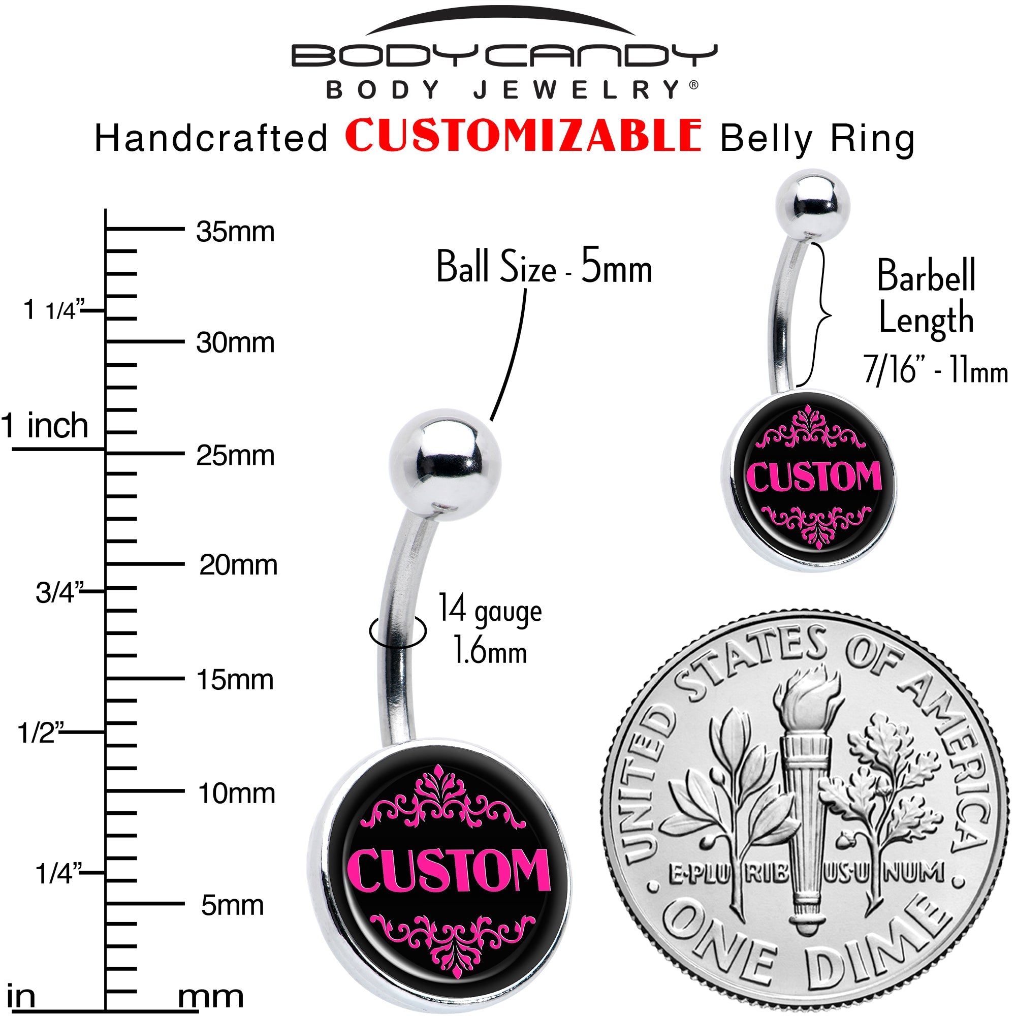 Custom Pink Personalized Name Belly Ring