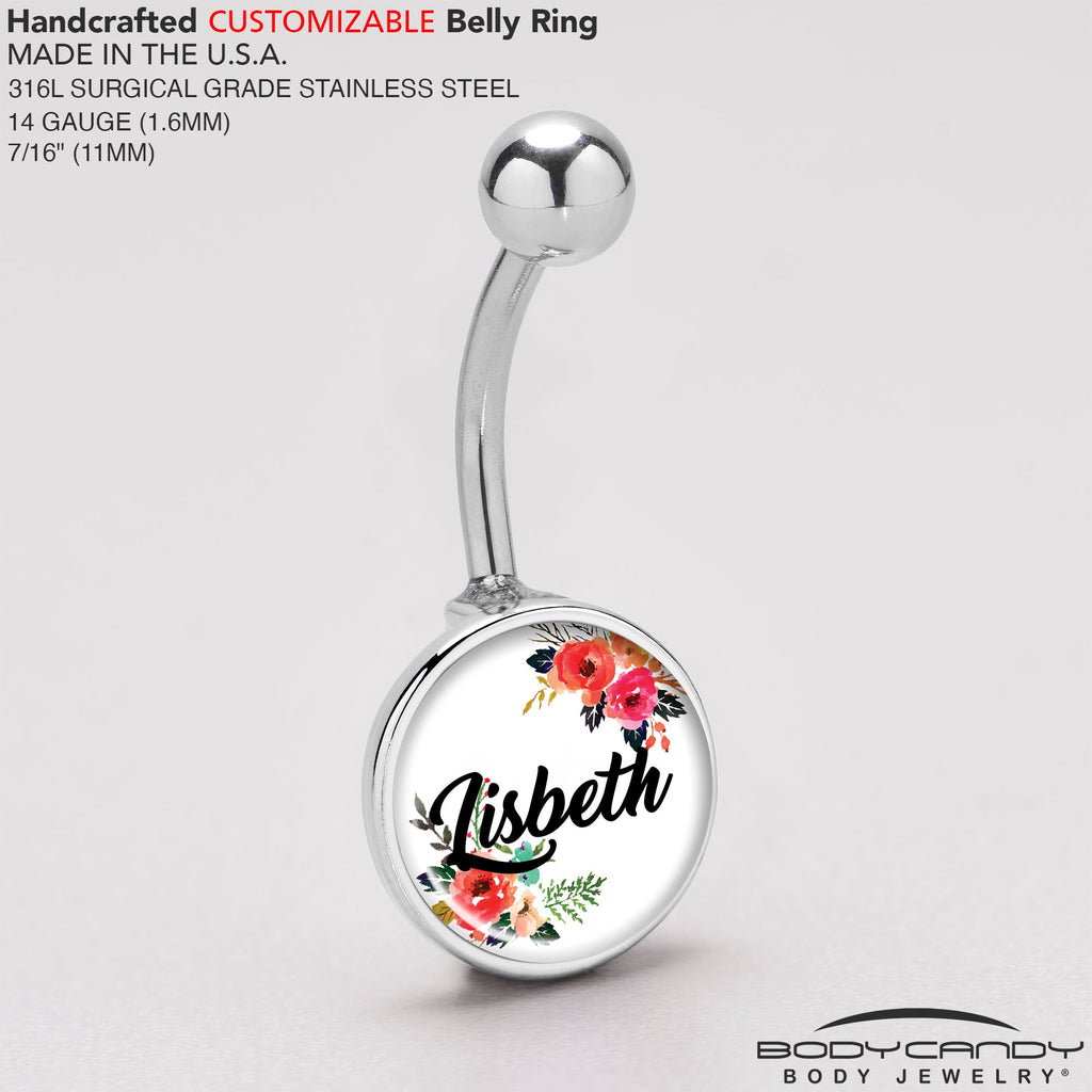 Custom Floral Personalized Name Belly Ring