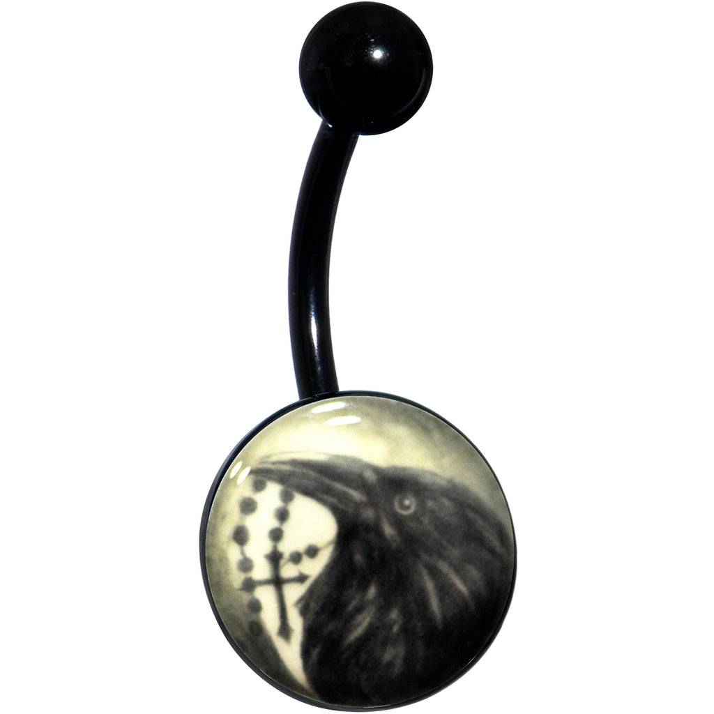 Black Titanium Raven and Cross Glow in the Dark Belly Ring