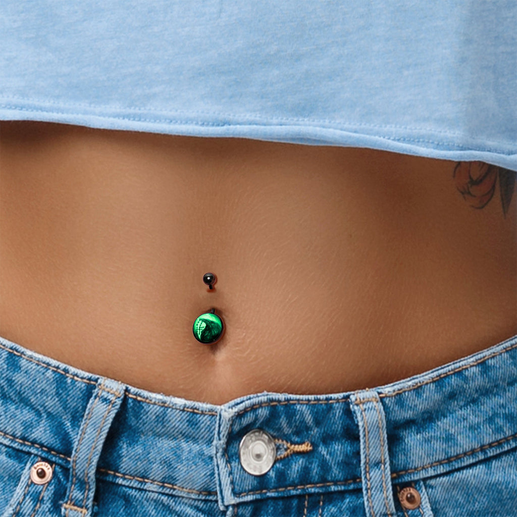 Black Titanium Raven and Cross Glow in the Dark Belly Ring
