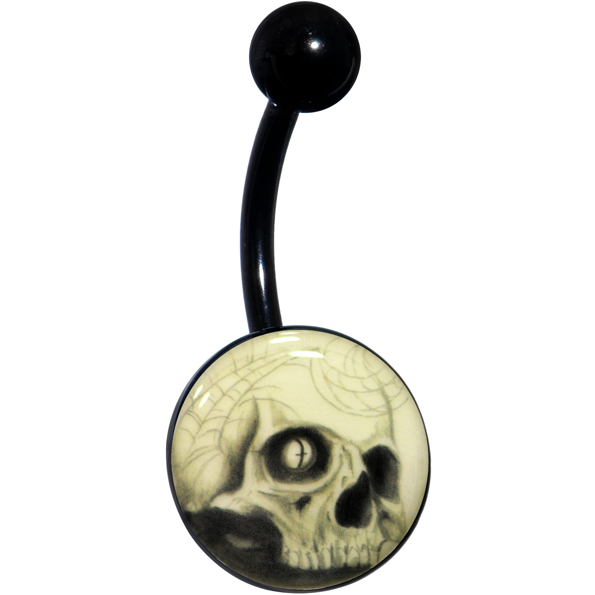 Black Titanium Webbed Skull Glow in the Dark Belly Ring