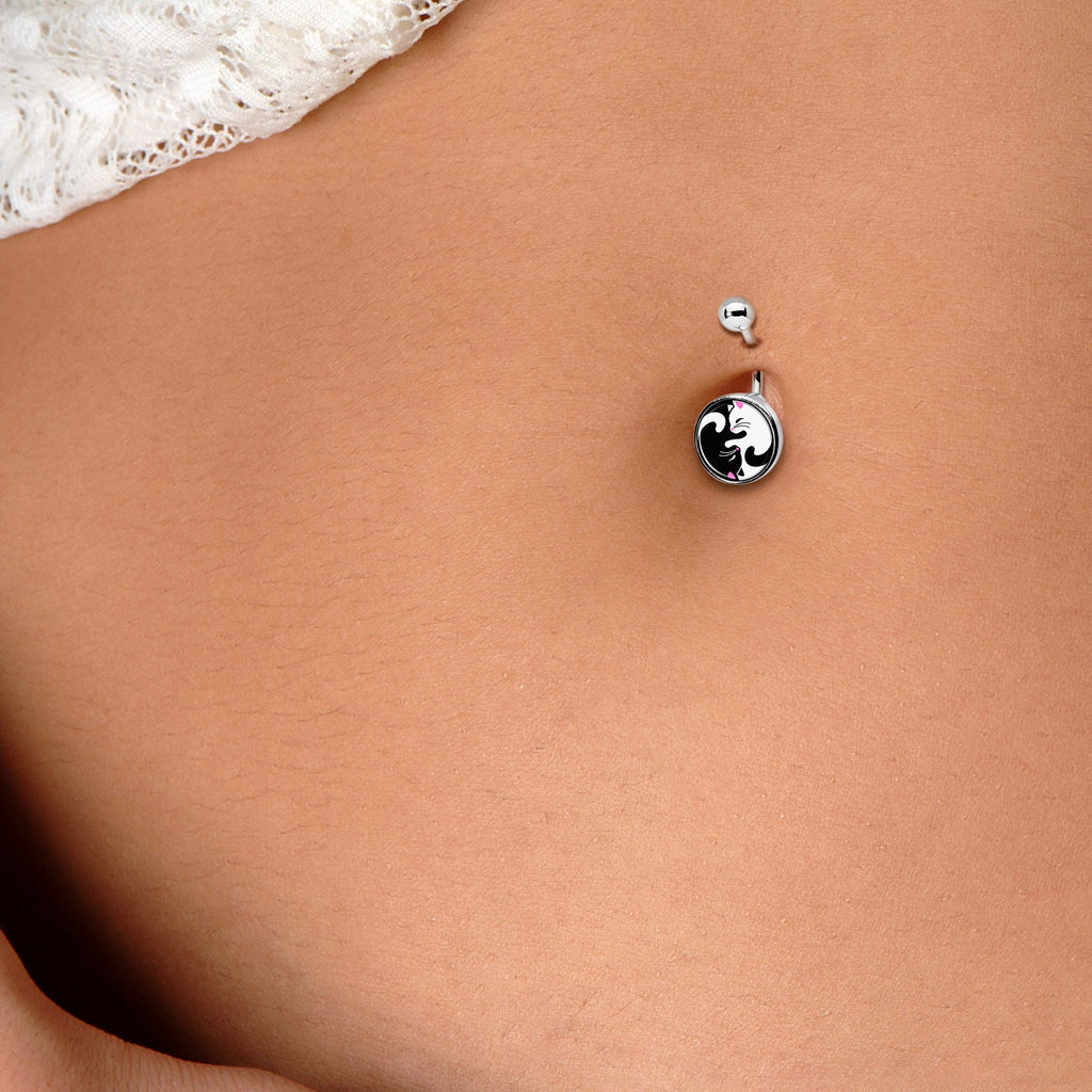Cute Kitty Cat Yin Yang Belly Ring by Onyx O