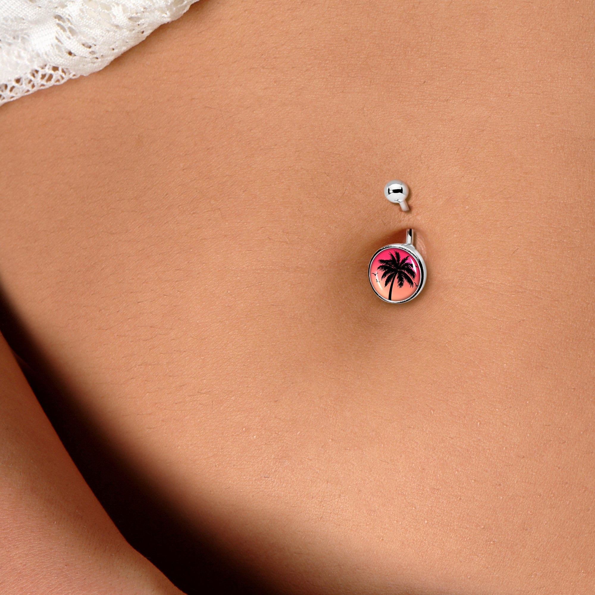 Red Sunset Palm Tree Belly Ring by Onyx O