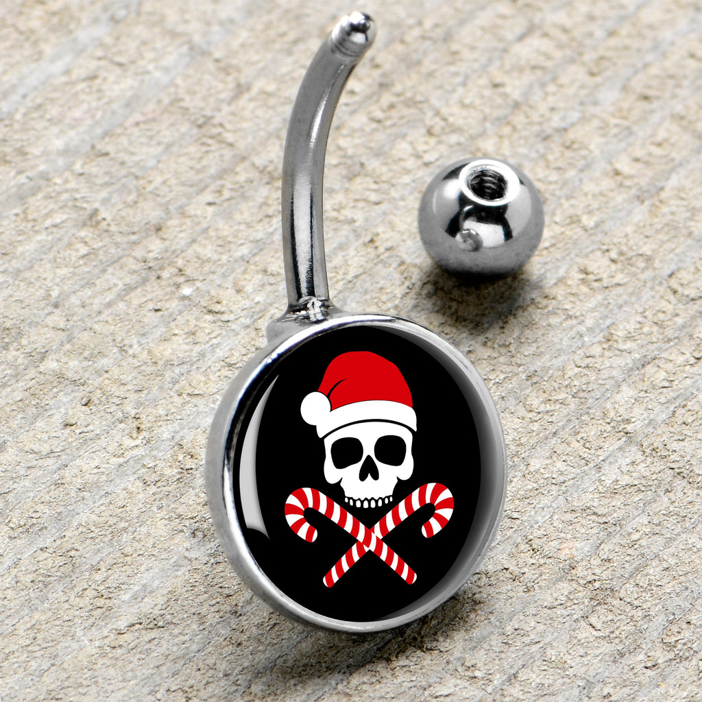 Santa Pirate Candy Cane Skull Belly Ring by Onyx O