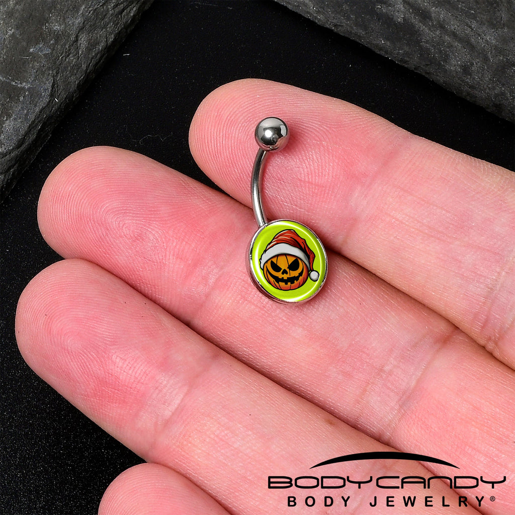 Christmas Holiday Santa Hat Pumpkin Belly Ring by Onyx O