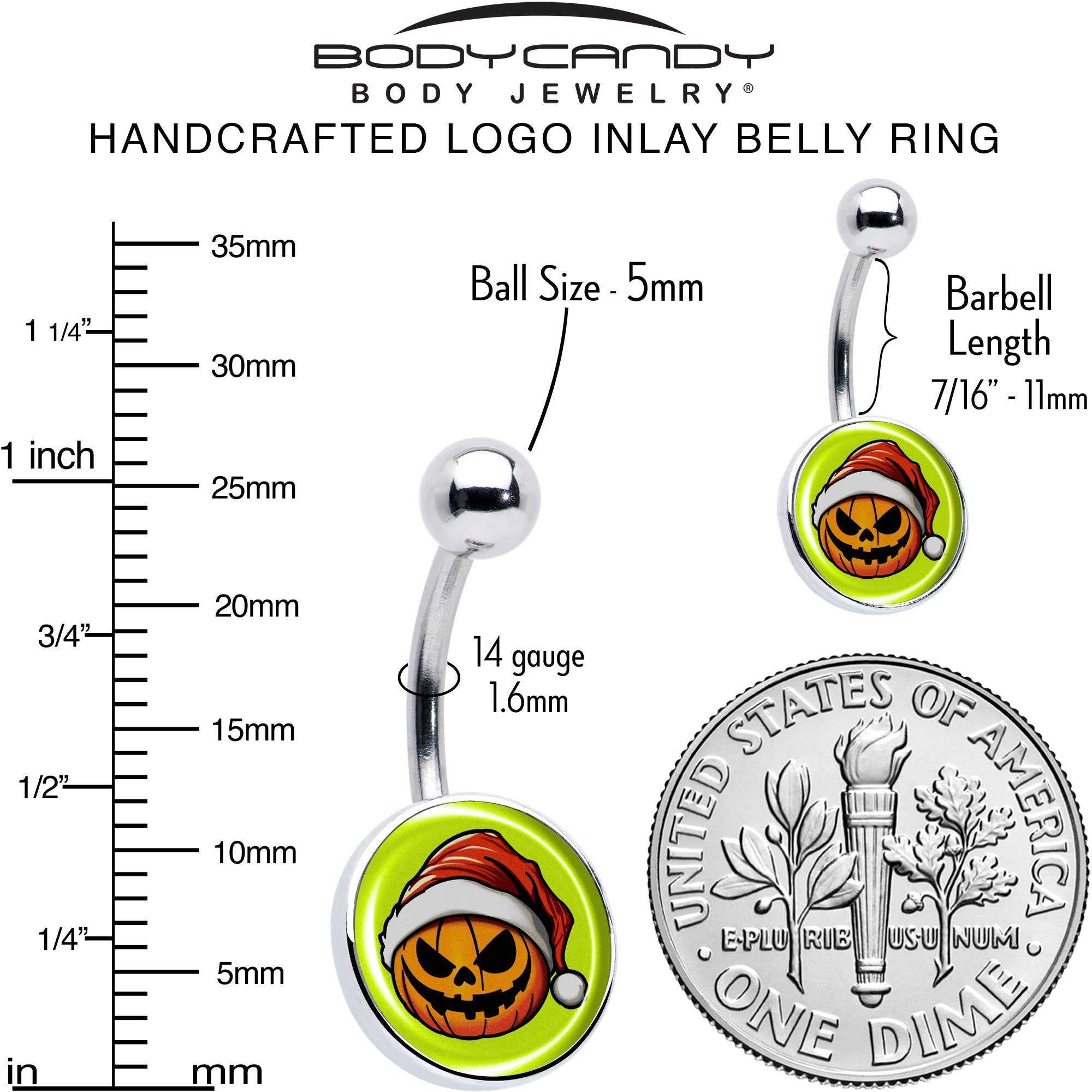 Christmas Holiday Santa Hat Pumpkin Belly Ring by Onyx O