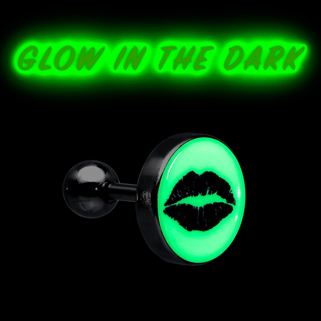 16G 1/4 Lipstick Kiss Black Glow in the Dark Cartilage Earring by Onyx O