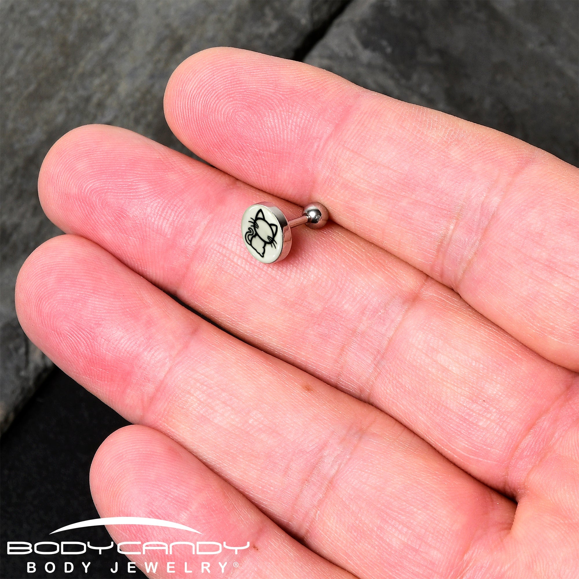 16G 1/4 Glow in the Dark Kitty Cat Tragus Cartilage Earring by Onyx O