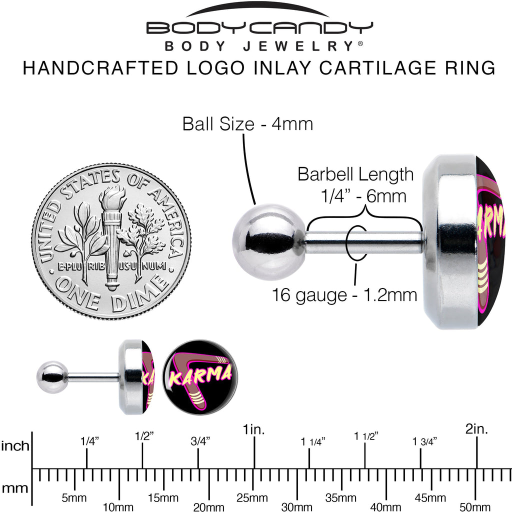 16G 1/4 Karmic Boomerang Tragus Cartilage Earring by Onyx O