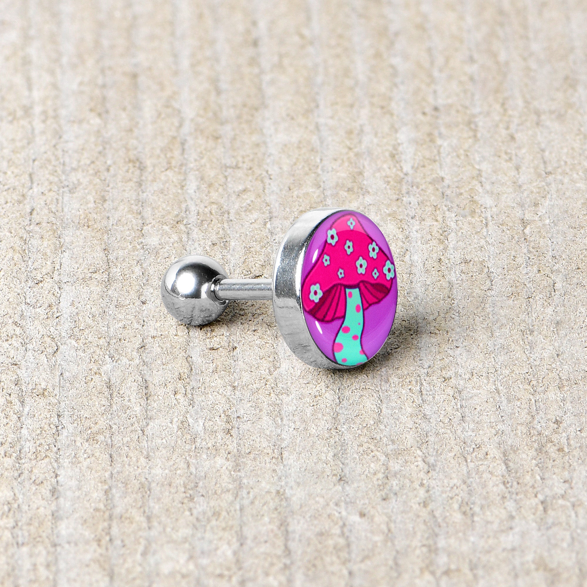 16G 1/4 Funky Floral Mushroom Cartilage Tragus Earring by Onyx O