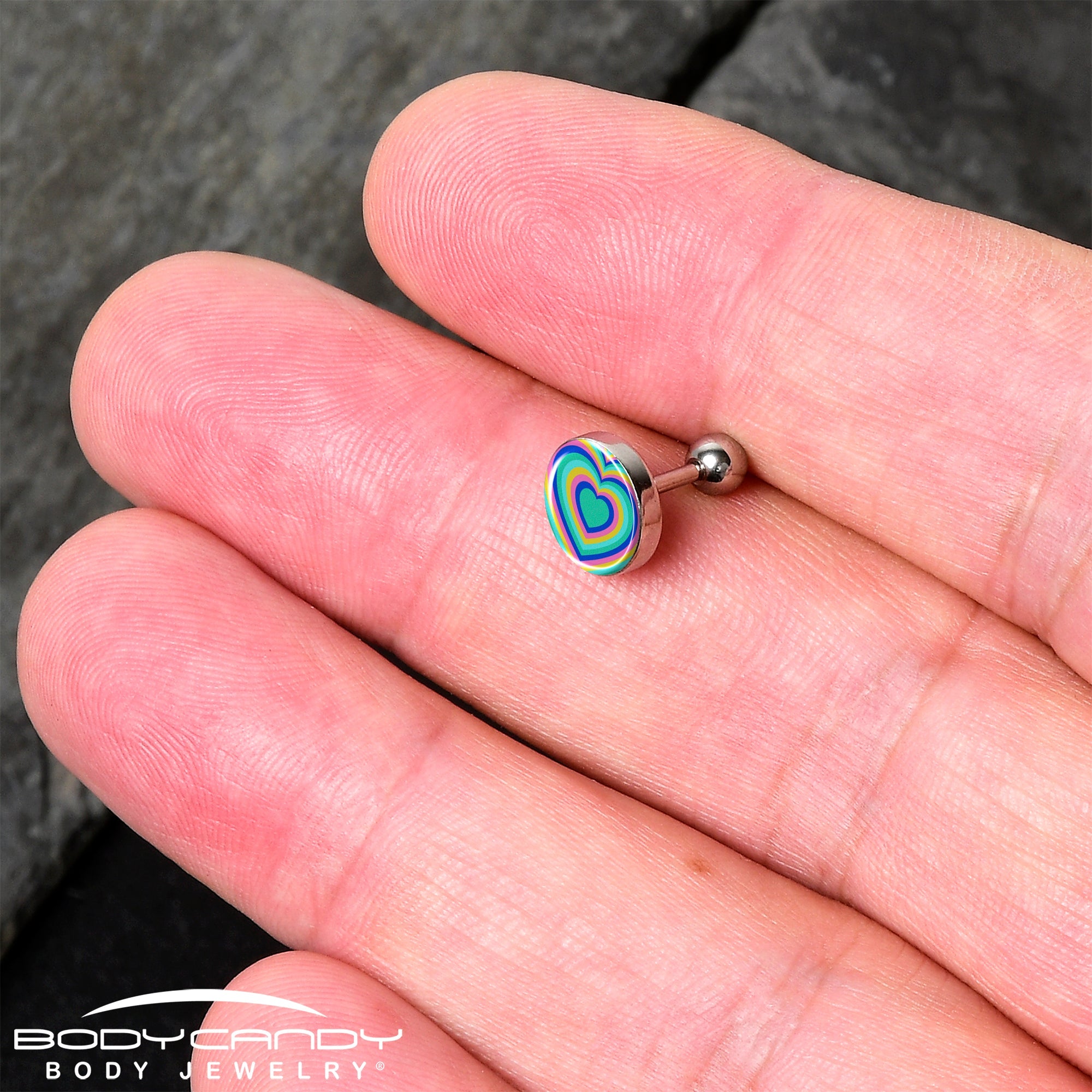 16G 1/4 Rainbow Retro Heart Tragus Cartilage Earring by Onyx O