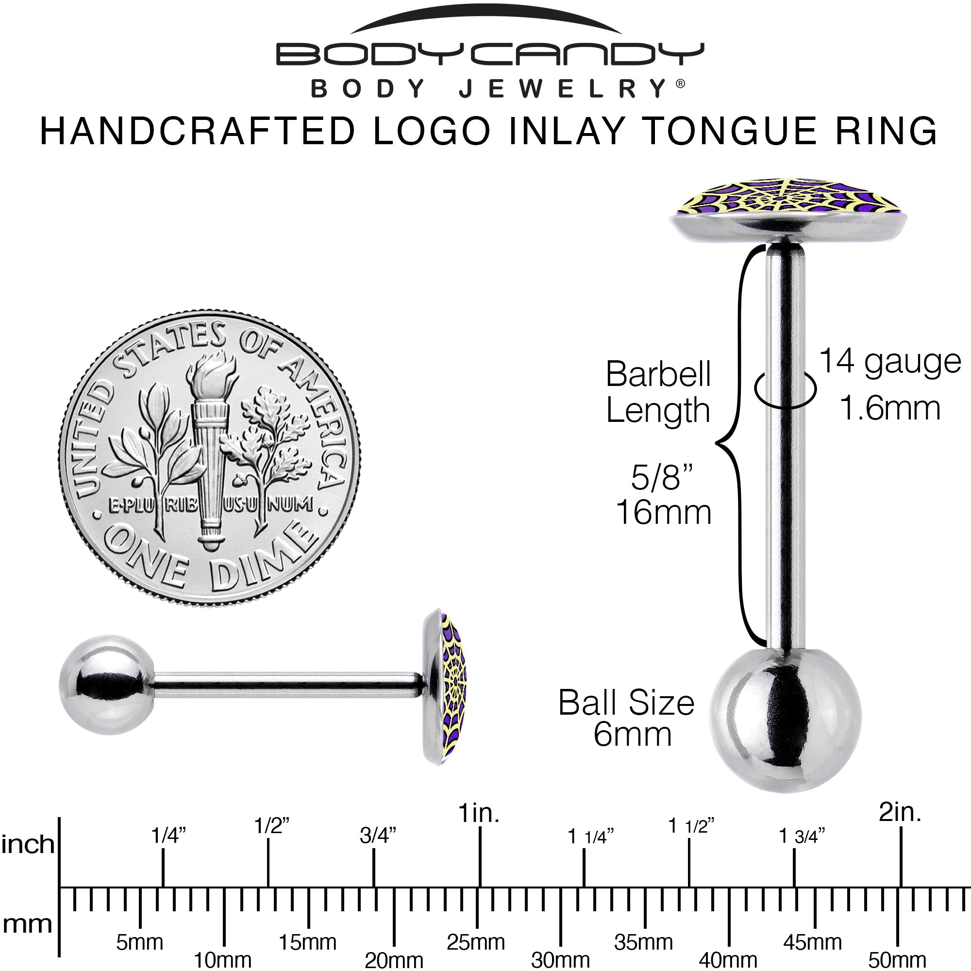 Two Tone Spider Web Barbell Tongue Ring by Onyx O