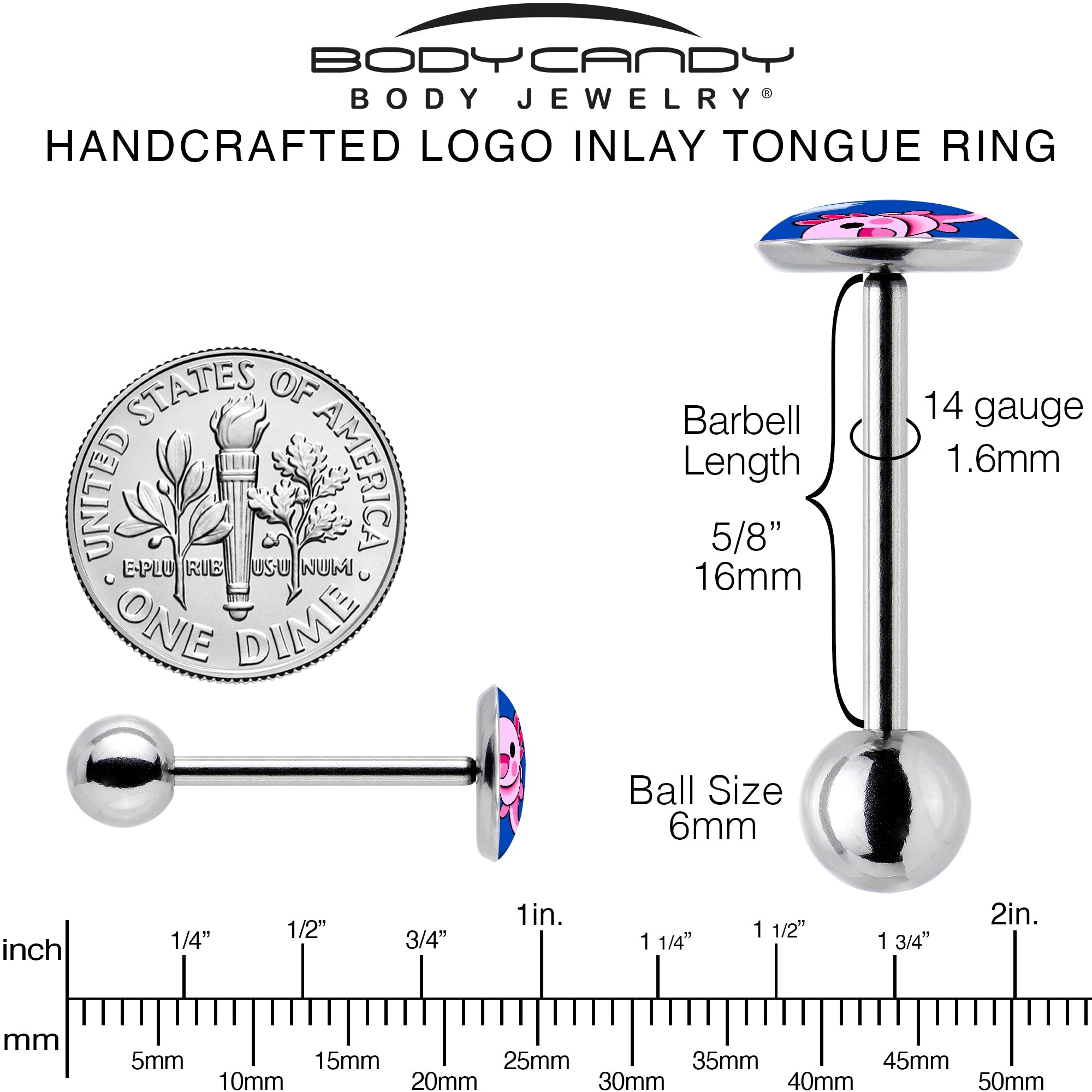 Adorable Axolotl Barbell Tongue Ring by Onyx O