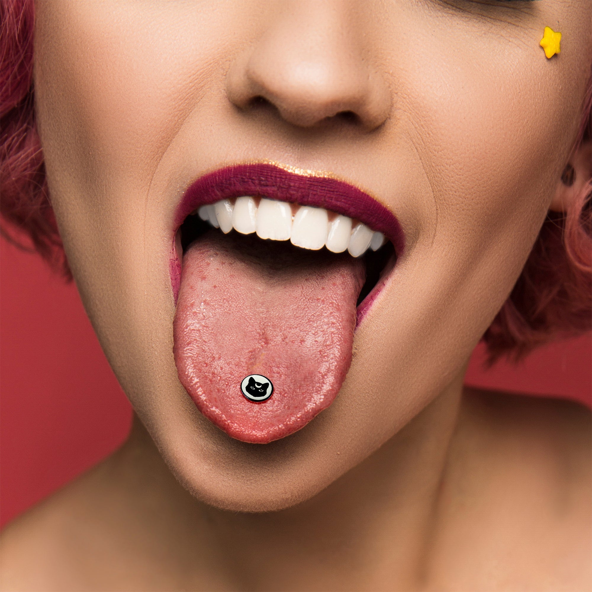 Glow in the Dark Black Anodized Mystic Kitty Cat Barbell Tongue Ring by Onyx O