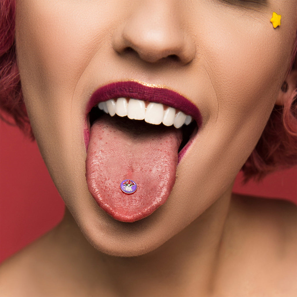 Polka Dot Mushroom Hat Cat Barbell Tongue Ring by Onyx O