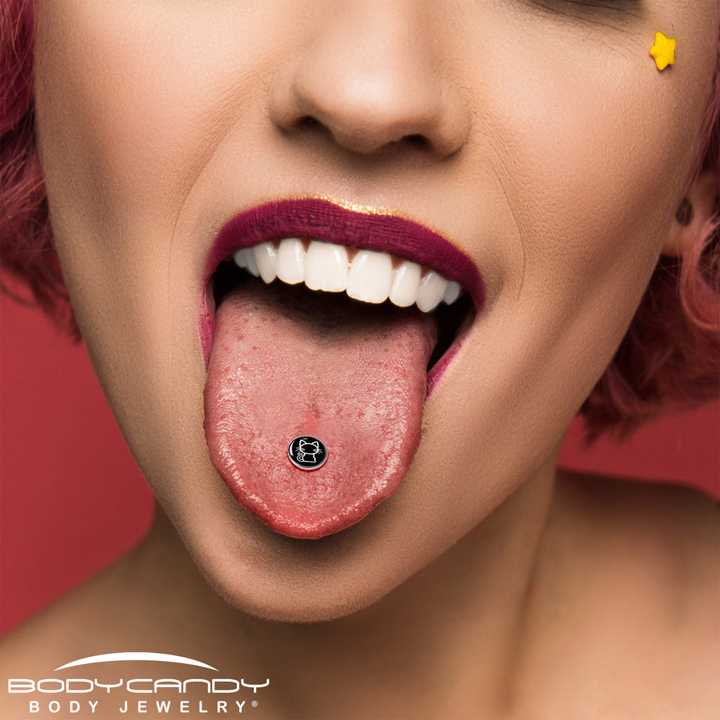 Black and White Kitty Cat Barbell Tongue Ring by Onyx O