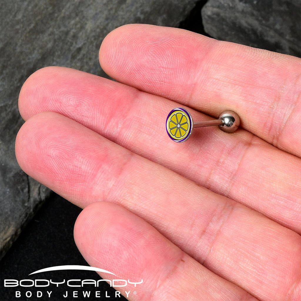 Yellow Slice of Lemon Barbell Tongue Ring by Onyx O