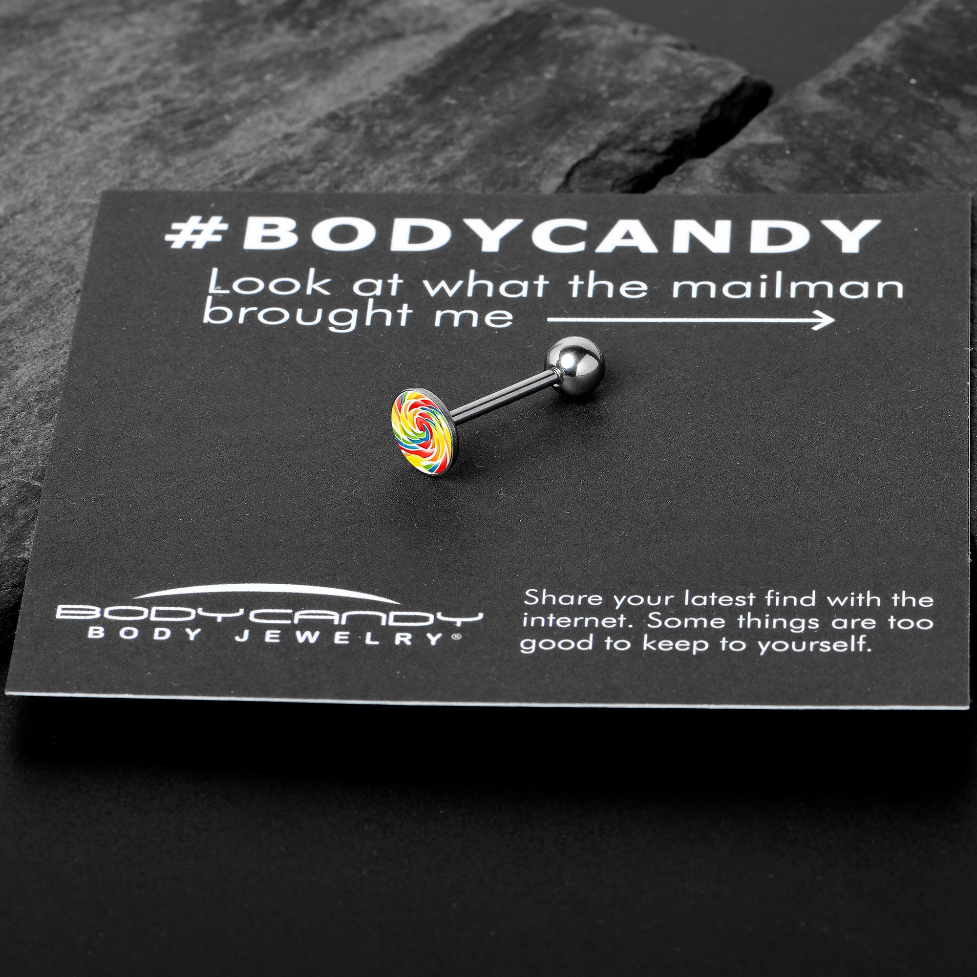 Rainbow Swirl Lollipop Barbell Tongue Ring by Onyx O