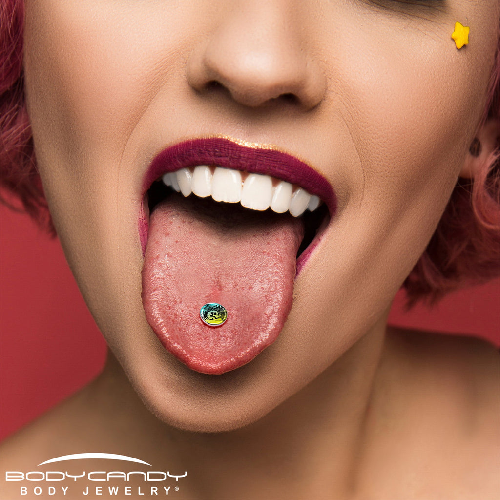 Blue Haze Sunset Skull and Palms Barbell Tongue Ring by Onyx O