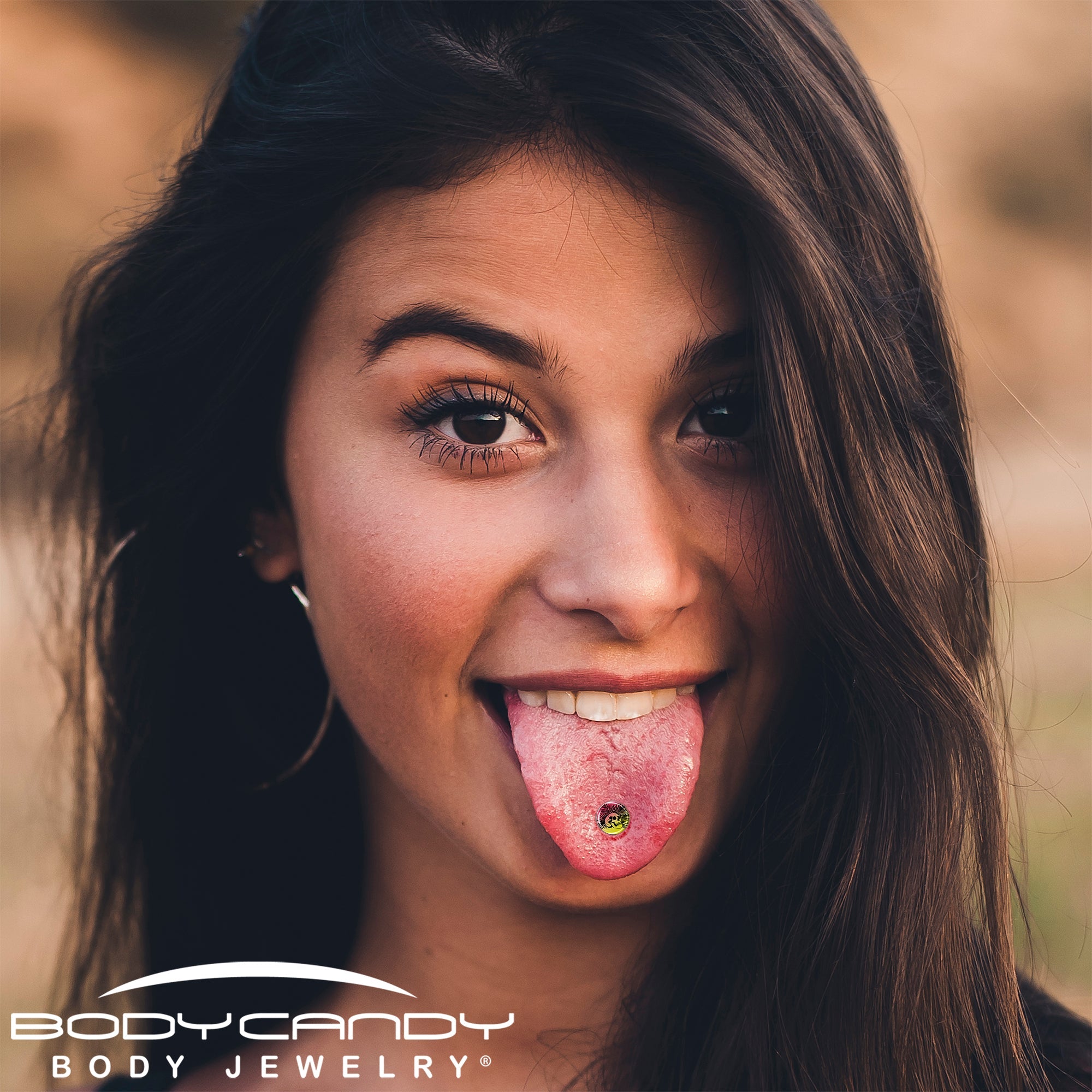 Red Haze Sunset Skull and Palms Barbell Tongue Ring by Onyx O