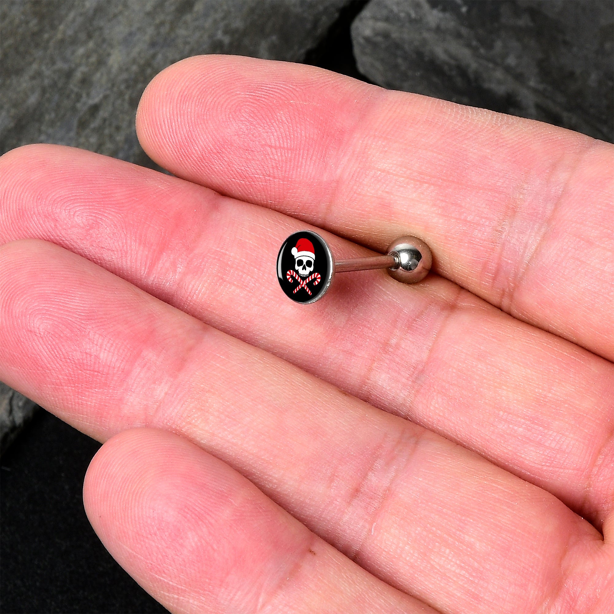 Santa Pirate Candy Cane Barbell Tongue Ring by Onyx O