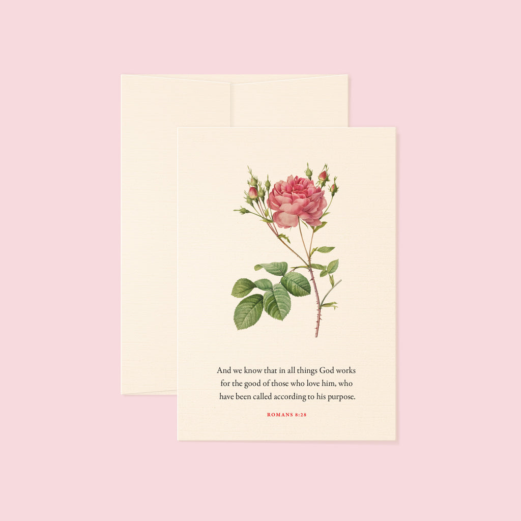 Romans 8:28, All Things Work Together—Scripture Floral Greeting Card