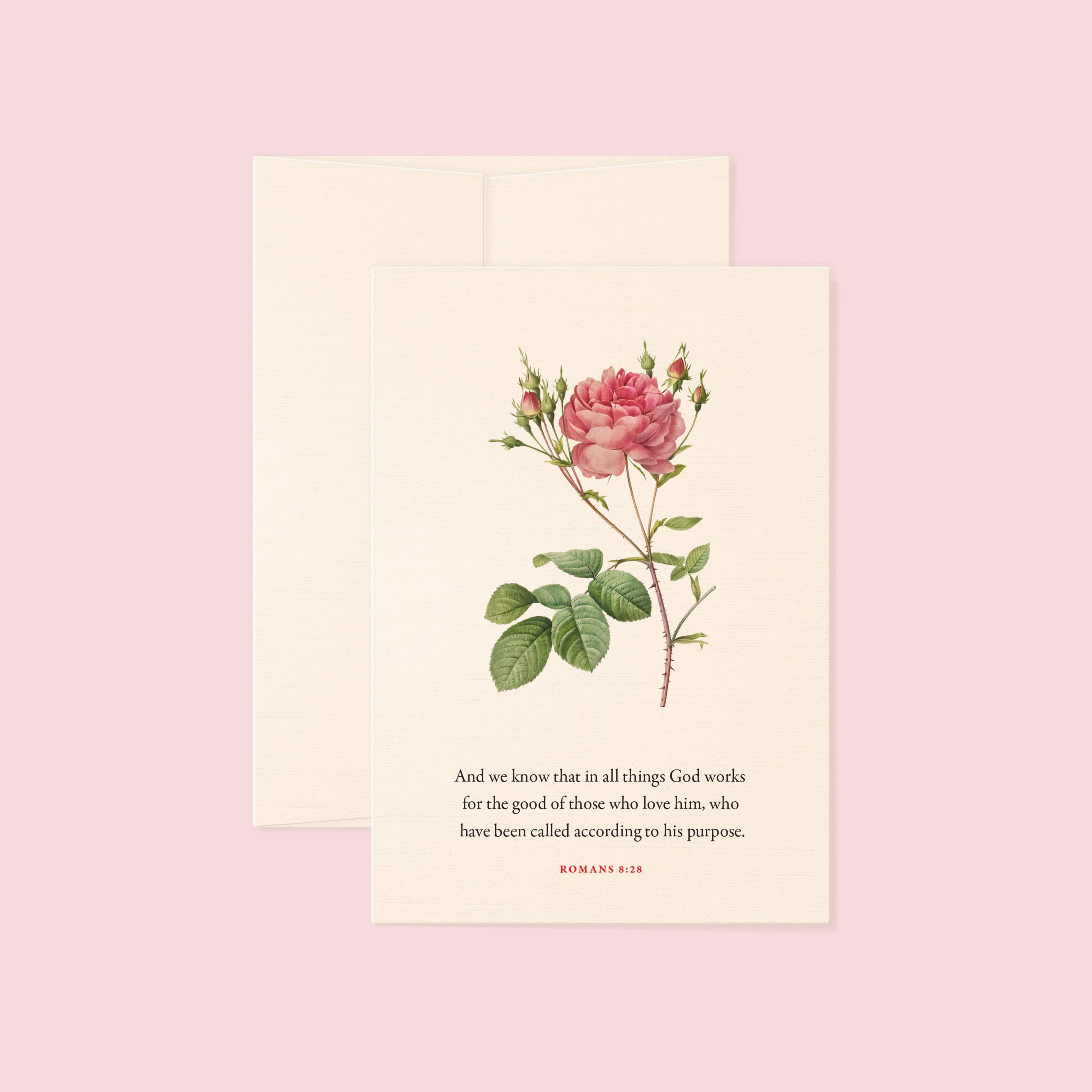 Romans 8:28, All Things Work Together—Scripture Floral Greeting Card