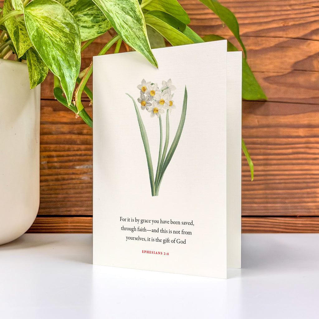 Ephesians 2:8, Saved by Grace—Scripture Floral Greeting Card