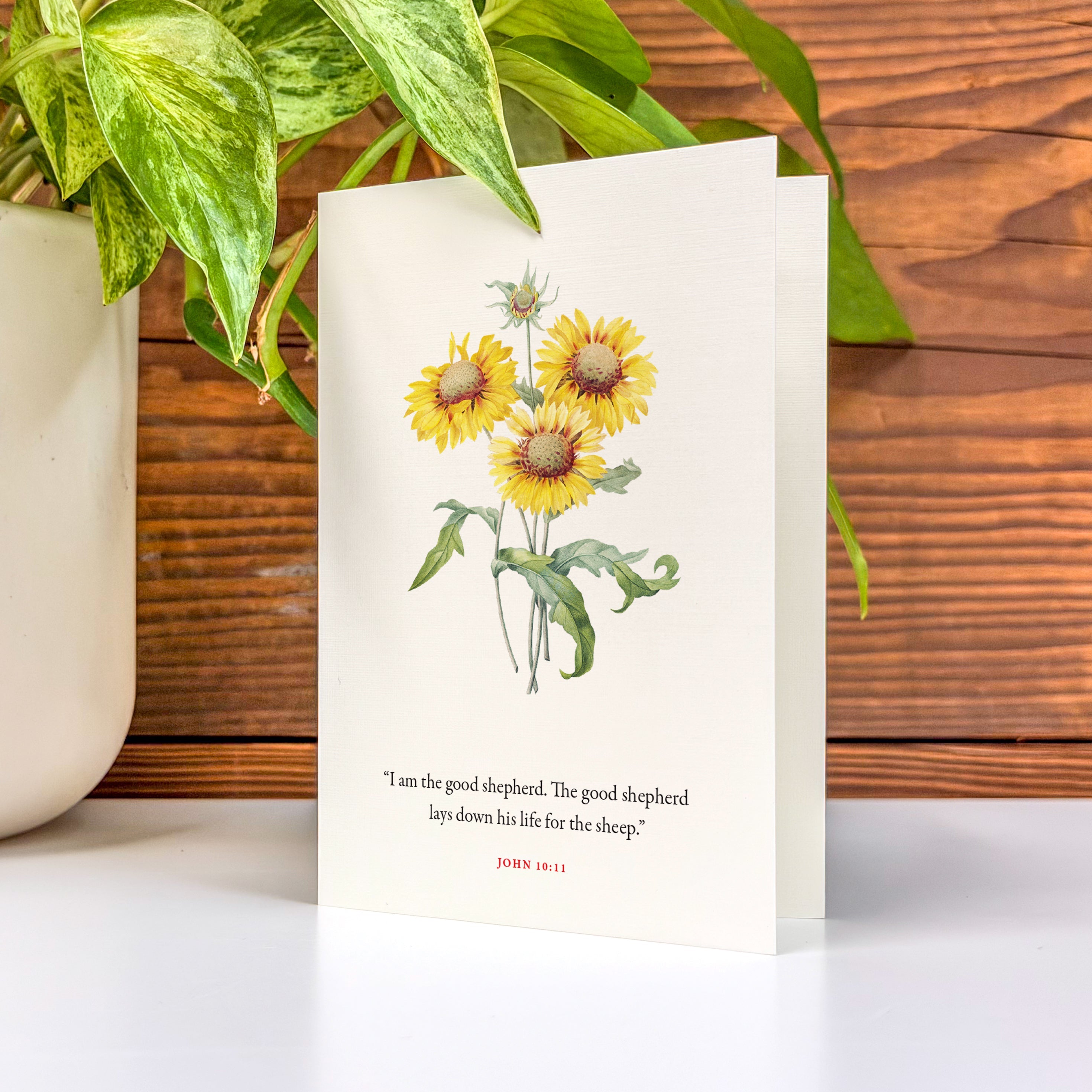 John 10:11, The Good Shepherd—Scripture Floral Greeting Card