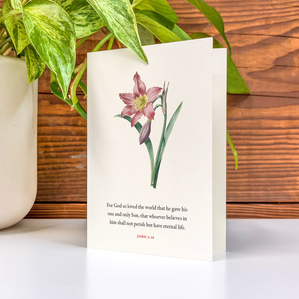 John 3:16, For God So Loved the World—Scripture Floral Greeting Card