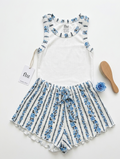 FBZ - White with Blue Floral Tank Top & Shorts Set