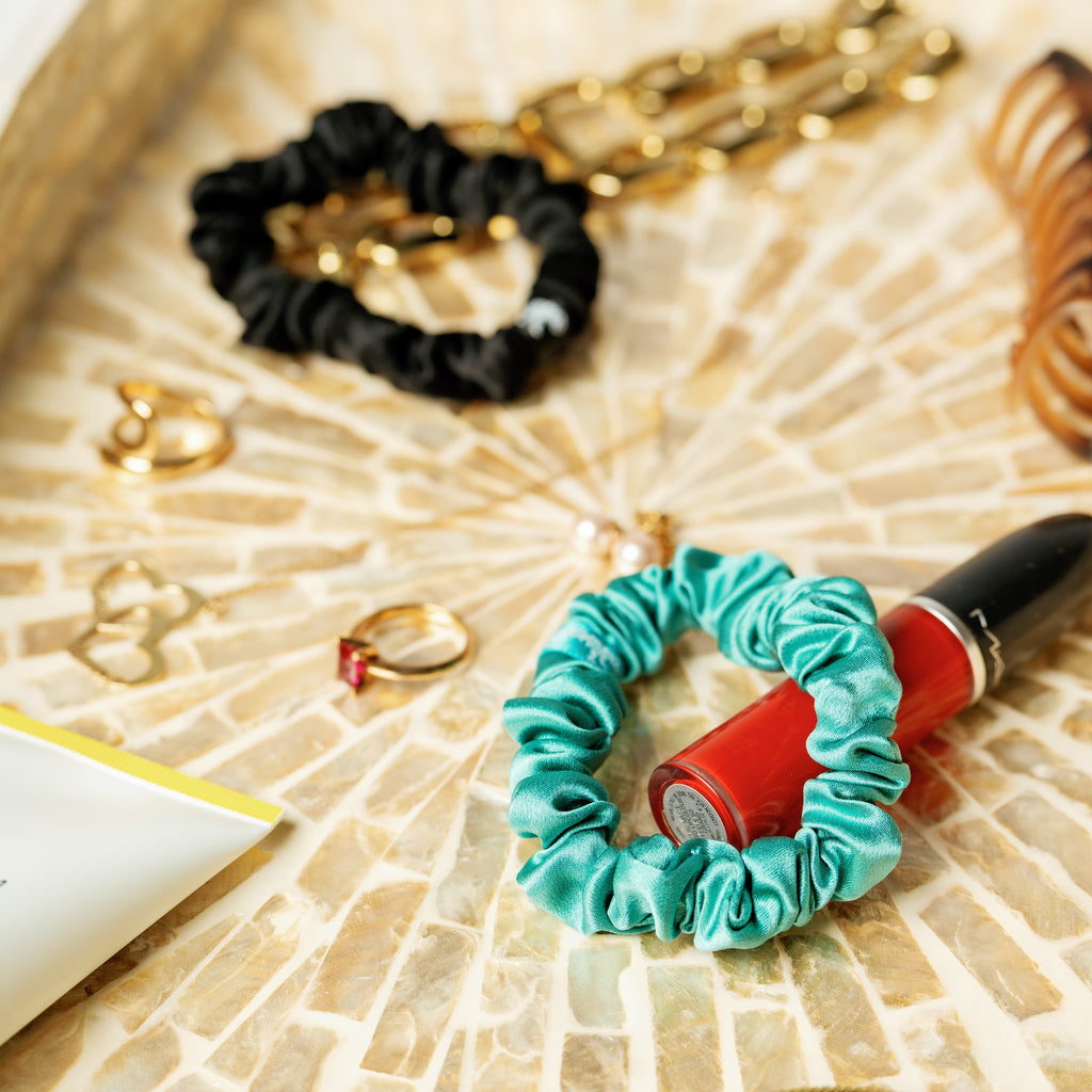 Organic Silk Small Scrunchie Jade Green