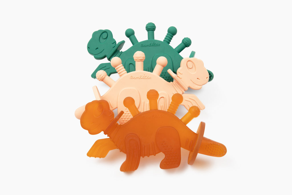 Dibly Amber - Baltic Amber & Natural Rubber Dinosaur Teether with Toothbrush Tail