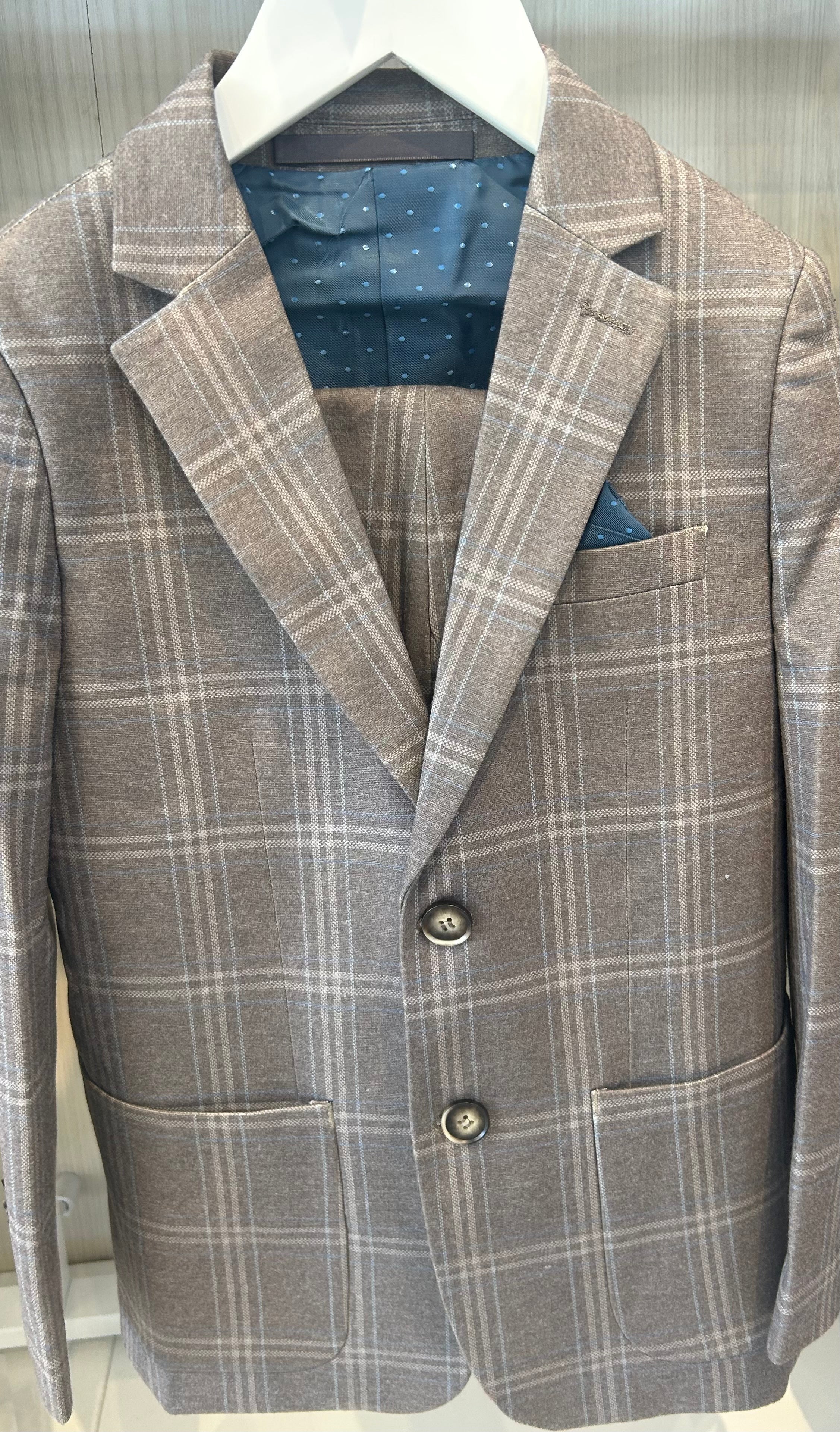 Isaac Mizrahi - Tan Boys 2PC Check suit