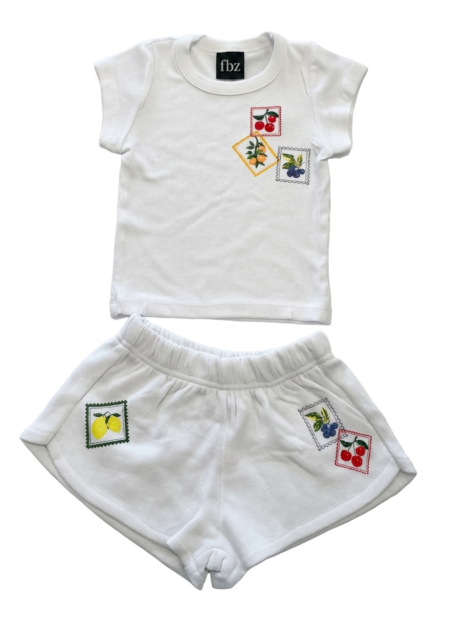 FBZ - White T-Shirt & Shorts Set, 3 Stamp Multicolor
