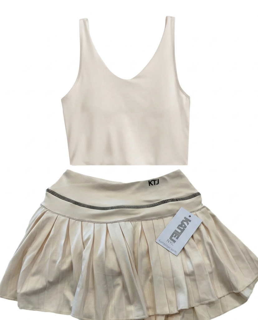 Katie J - Tennis Beige Skirt and athletic tank set