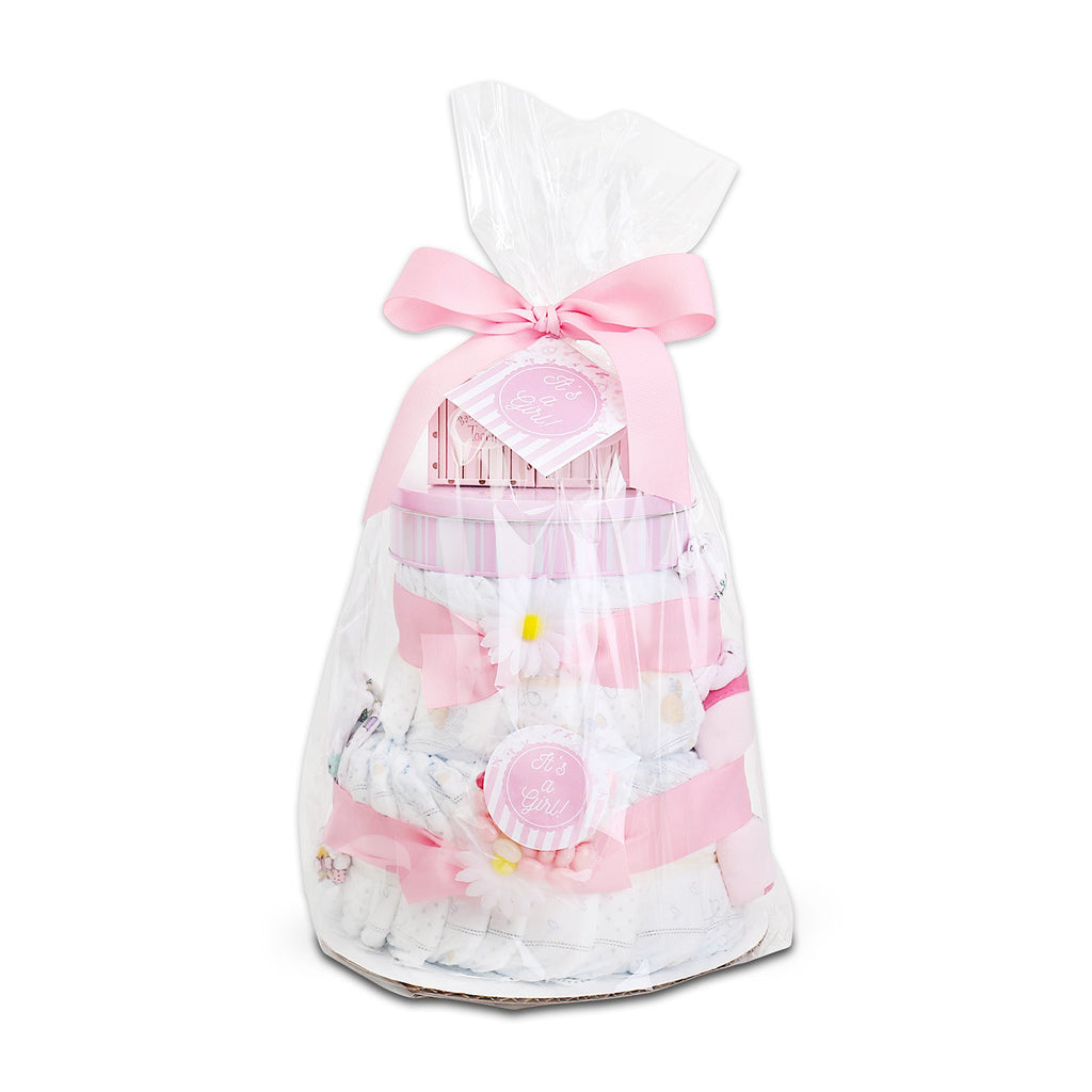 Sweet Baby Girl Diaper Cake Gift Baskeet