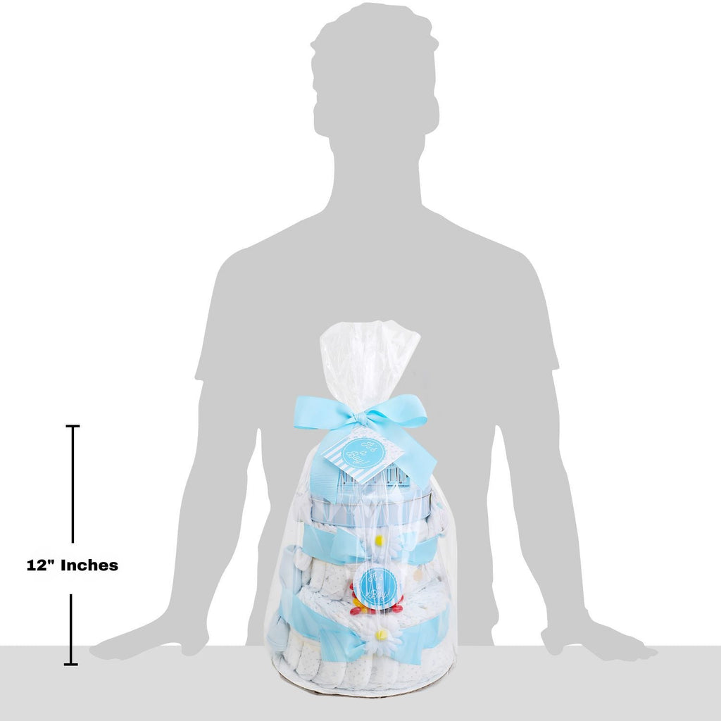 Blue Two-Tier Diaper Cake Gift Basket