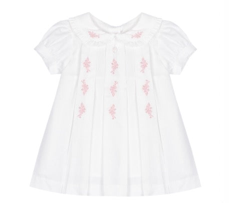 Patachou - Girls Dress with Pink Leaves, Ecru