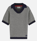 Scotch & Soda - Relaxed Fit Knitted Polo, Eggnog/Carbon Stripe