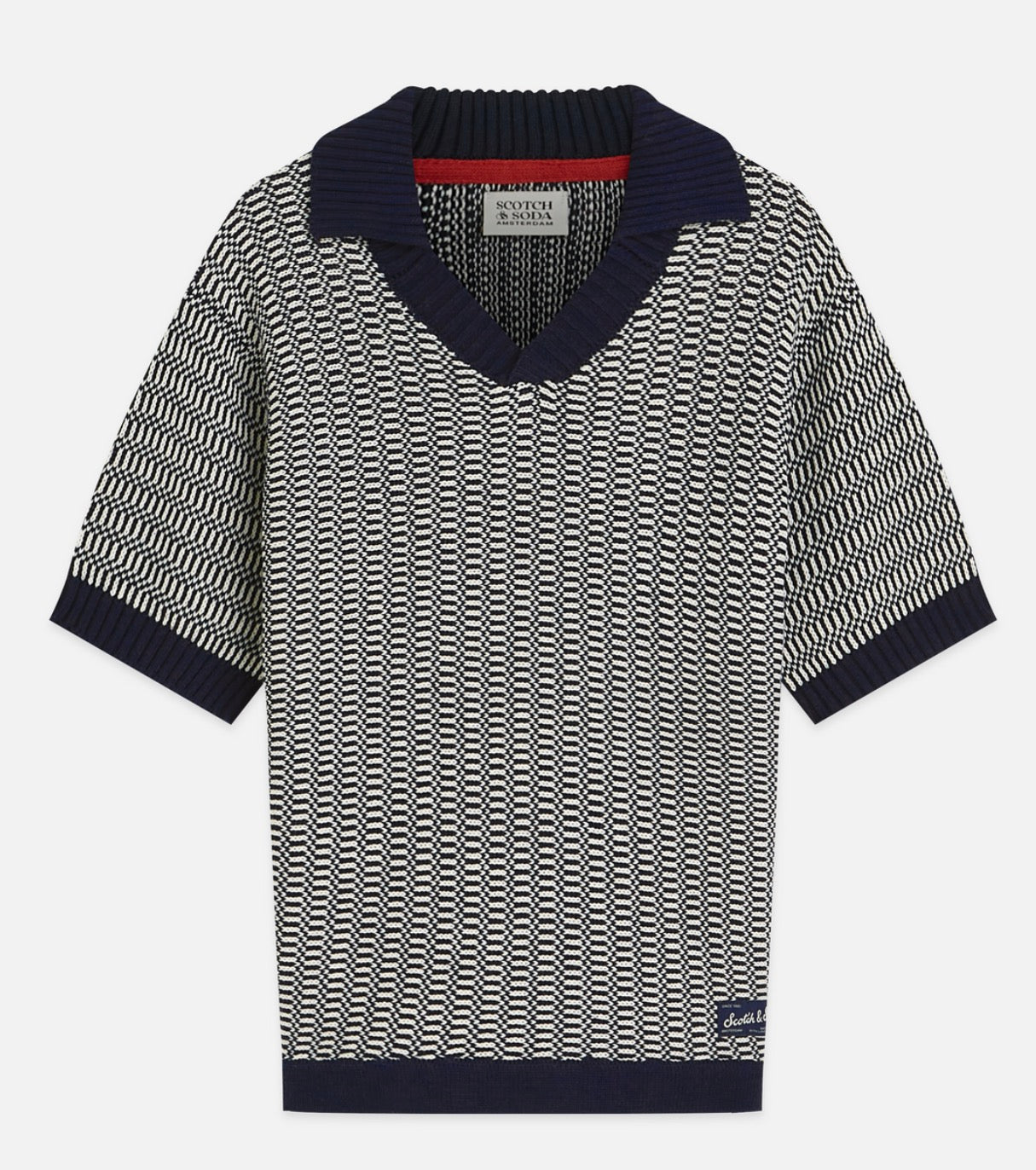Scotch & Soda - Relaxed Fit Knitted Polo, Eggnog/Carbon Stripe