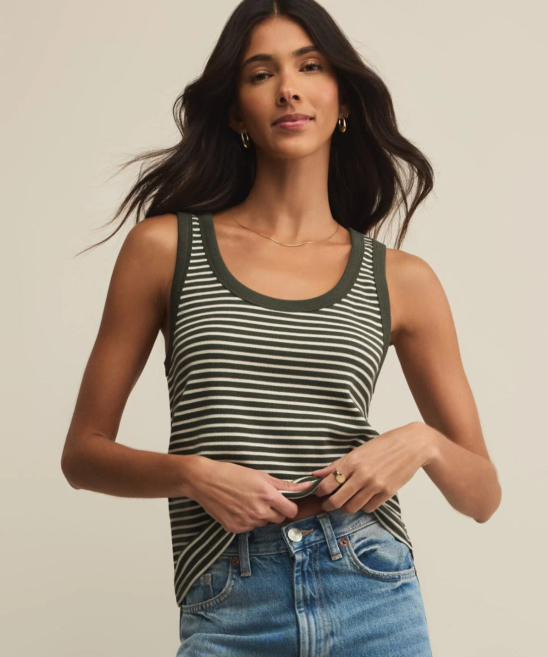 Z Supply- Elin Stripe Rib Tank Dark Agave