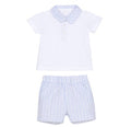 Patachou - 2 pc Collard Shirt & Shorts, Blue Check