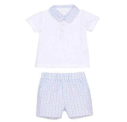 Patachou - 2 pc Collard Shirt & Shorts, Blue Check