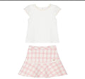 Patachou - Girls 2 pc Shirt & Skirt, Pink Checked Tweed