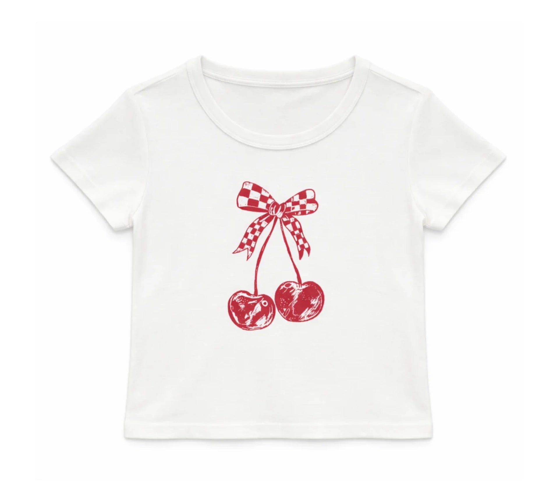 Katie J - Cherry Checkered T-Shirt, White