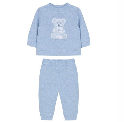 Patachou - 2 pc Teddy Bear Top & Pants, Pale Melange Blue