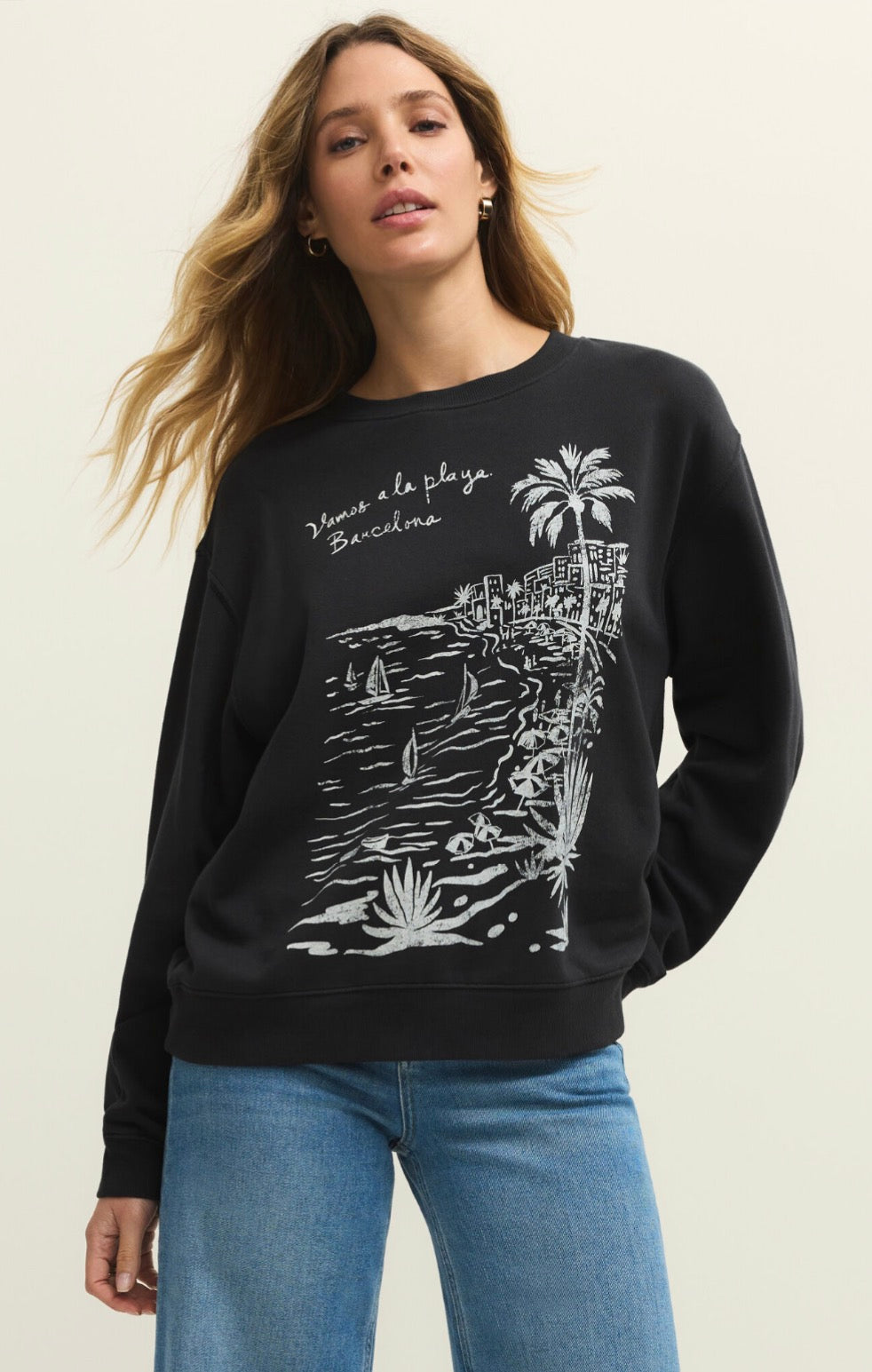 Z Supply - La Playa Boyfriend Sweatshirt, Black Sand