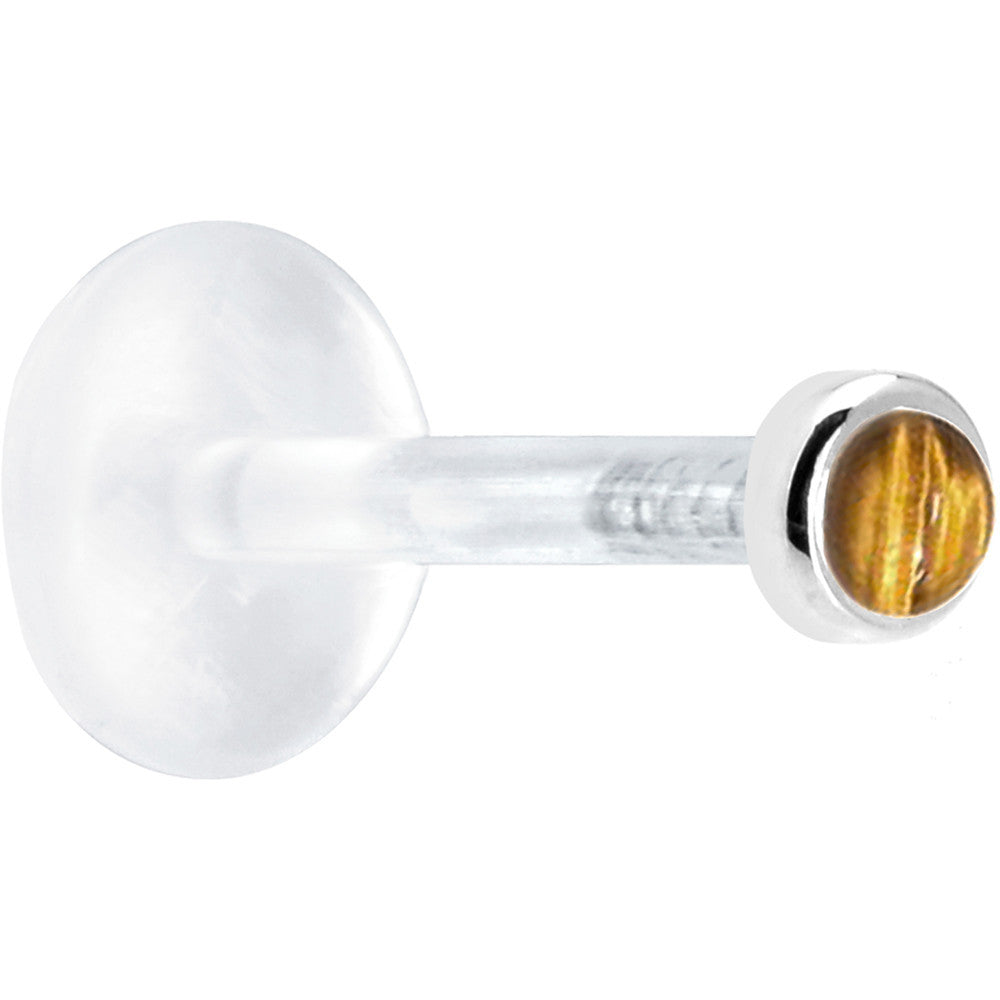 16G 5/16 Solid 14K White Gold 2mm Genuine Tiger Eye Bioplast Tragus Earring Stud