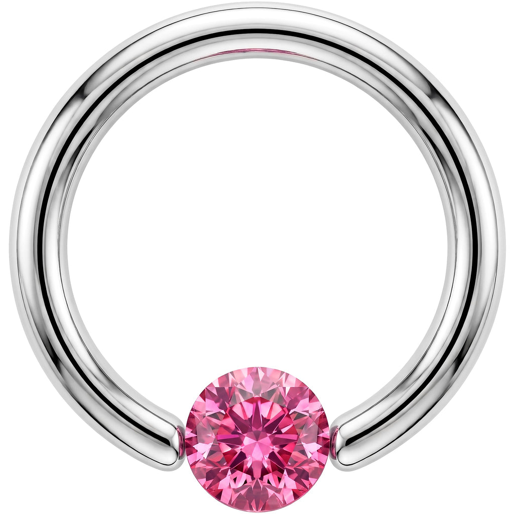 14G 3/8 Solid 14k White Gold 4mm Pink Cubic Zirconia Tension Captive Ring